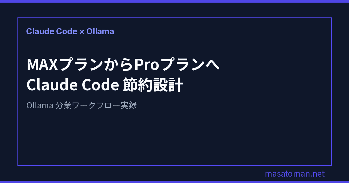 MAX プランから Pro プランへ — Claude Code の節約術 (Ollama 分業設計)
