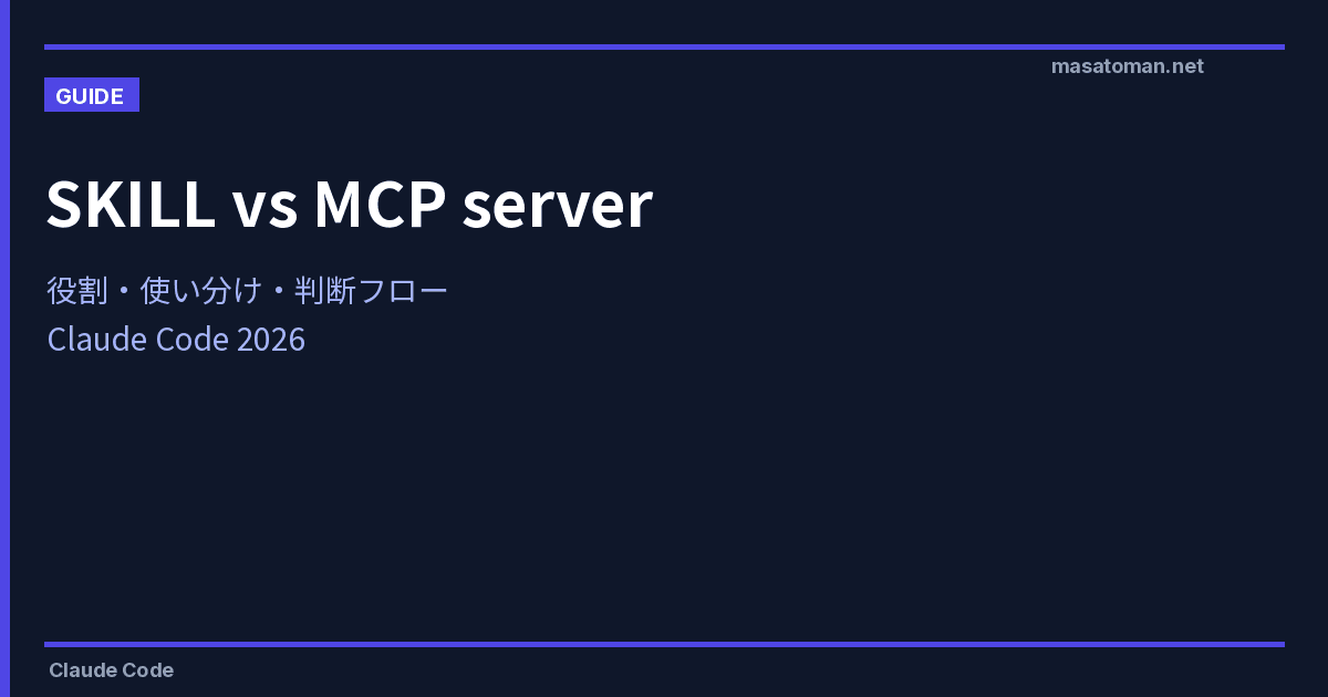 Claude Code SKILL vs MCP server｜役割・使い分け・判断フロー 2026