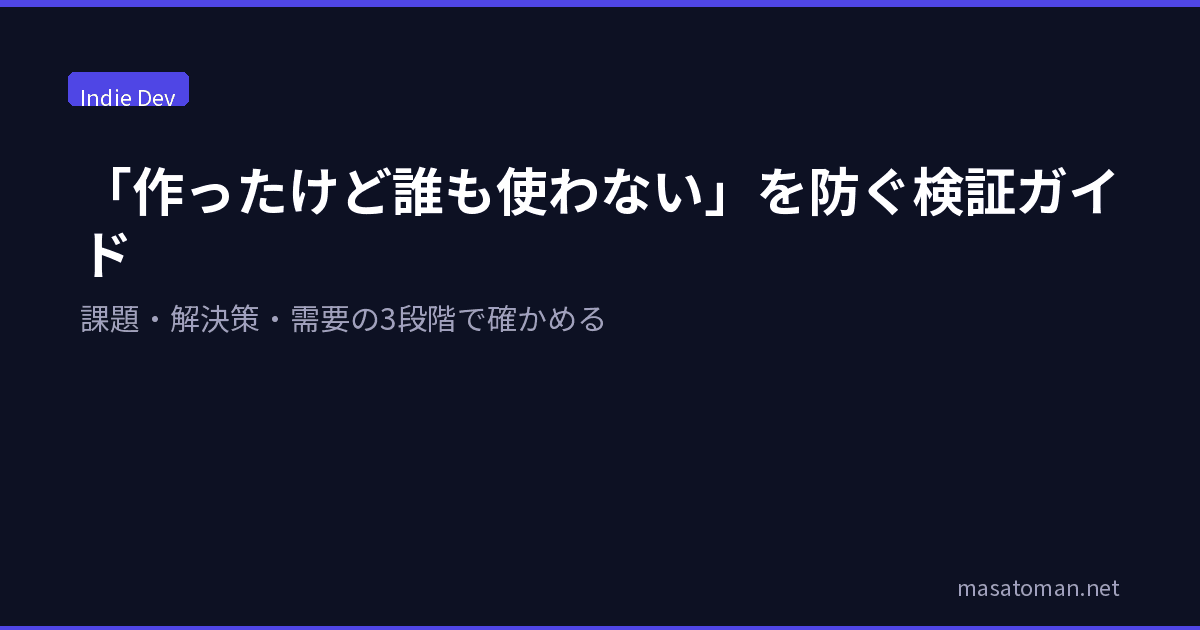 個人開発で「作ったけど誰も使わない」を防ぐ検証ガイド — 課題・解決策・需要の3段階で確かめる
