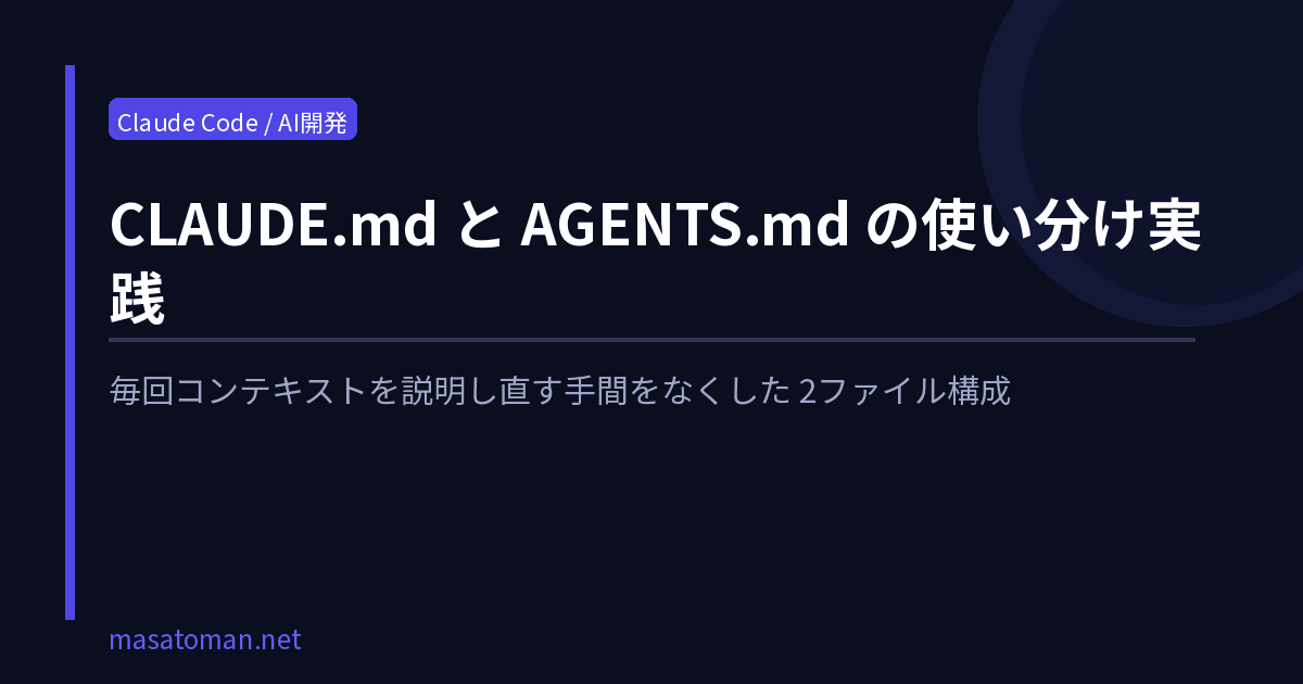 CLAUDE.md と AGENTS.md の使い分け実践 — 毎回コンテキストを説明し直す手間をなくした2ファイル構成