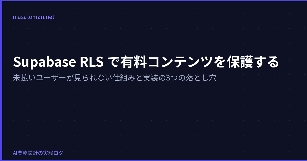 Supabase RLS で有料コンテンツを保護する — 未払いユーザーが見られない仕組みと実装の3つの落とし穴