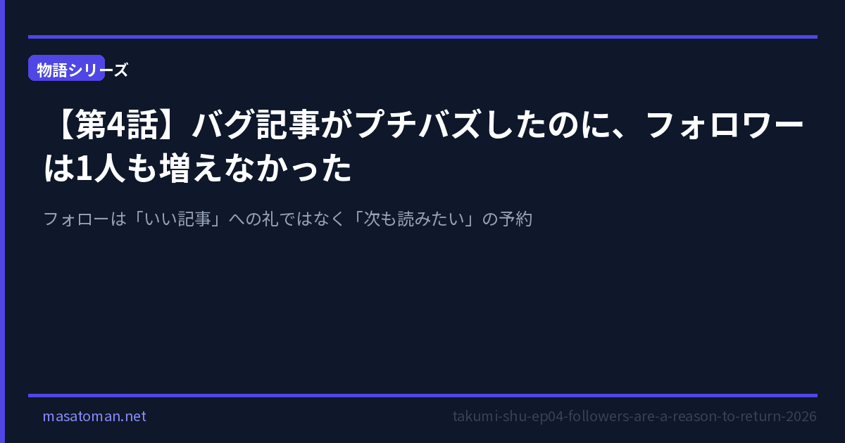 【第4話】バグ記事がプチバズしたのに、フォロワーは1人も増えなかった