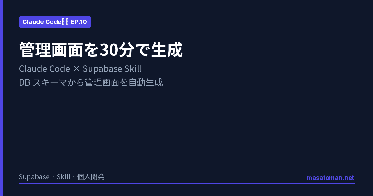 【第10回】Claude Code × Supabase で管理画面を30分で生成する Skill 実装ガイド