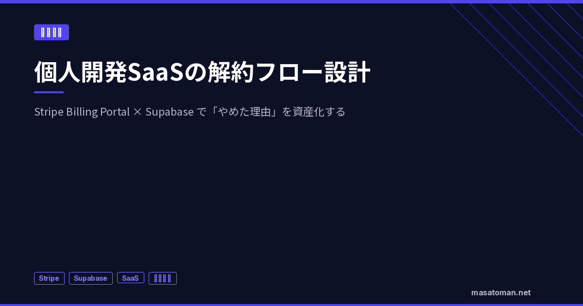 個人開発SaaSの解約フロー設計 — Stripe Billing Portal × Supabase で「やめた理由」を収集しチャーン原因を潰す